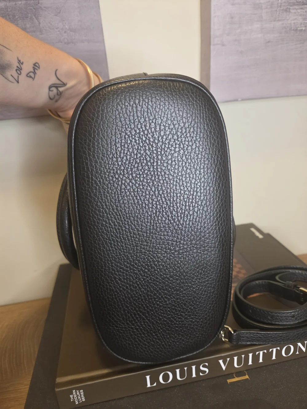 Gucci Black Leather Dome Satchel with Gold Hardware
